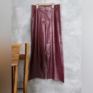NWT Soho Apparel Burgundy Vegan Faux Leather Wide Leg Pants Size Large